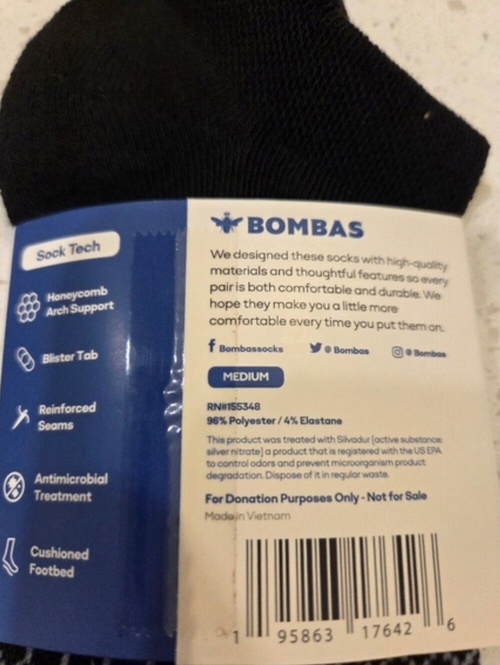 Bombas Ankle Socks Medium 5 Pair Unisex Womens & Mens Honeycomb Black/Grey BNWT - Picture 9 of 11